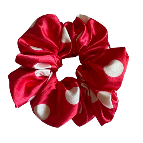 Red Satin Polka Dot Scrunchie