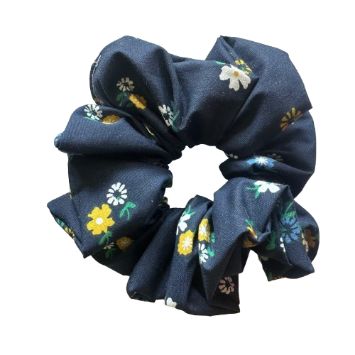 Navy Floral Scrunchie