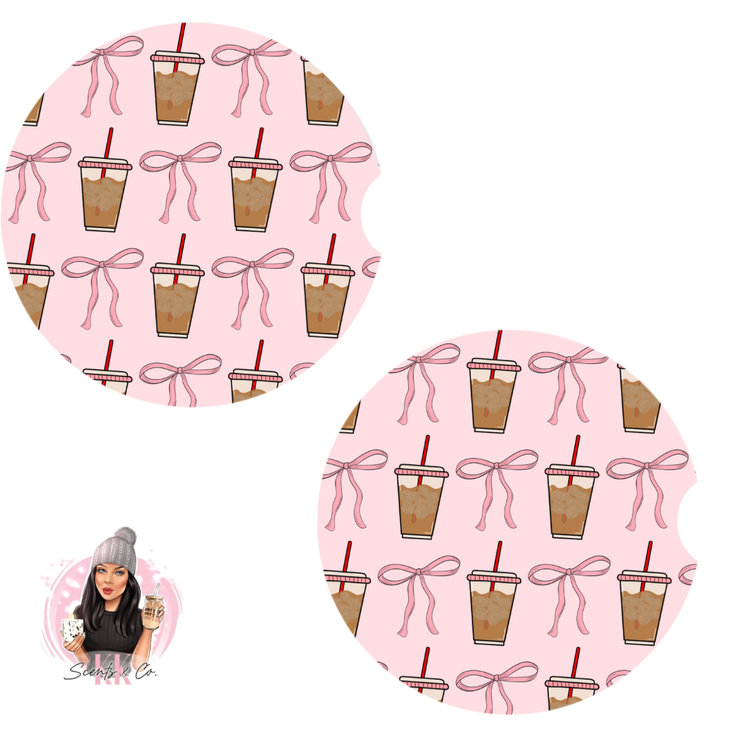 Iced Coffee & Bows Car Cup Coaster Set