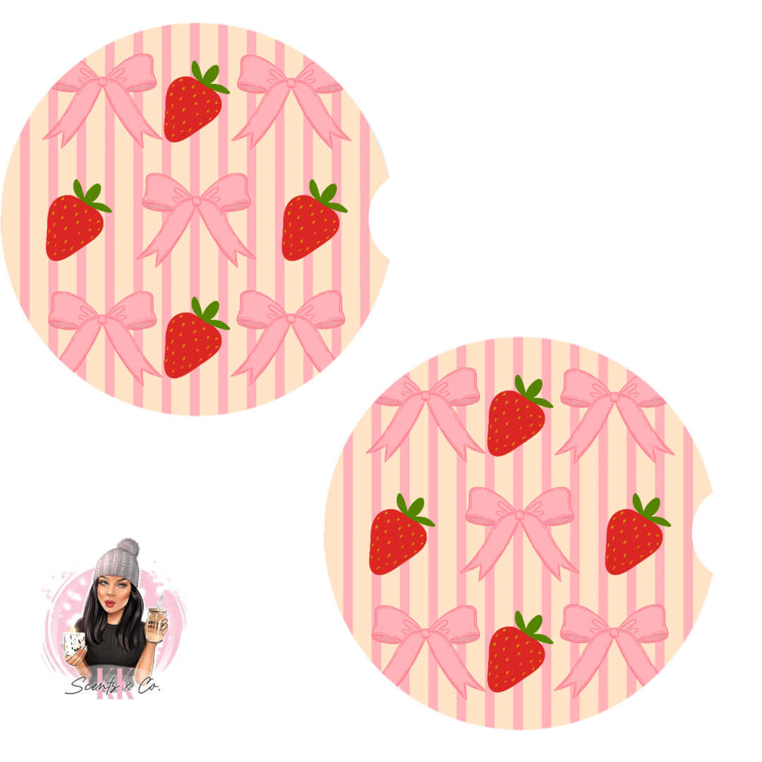 Strawberries & Bows Car Cup Coaster Set