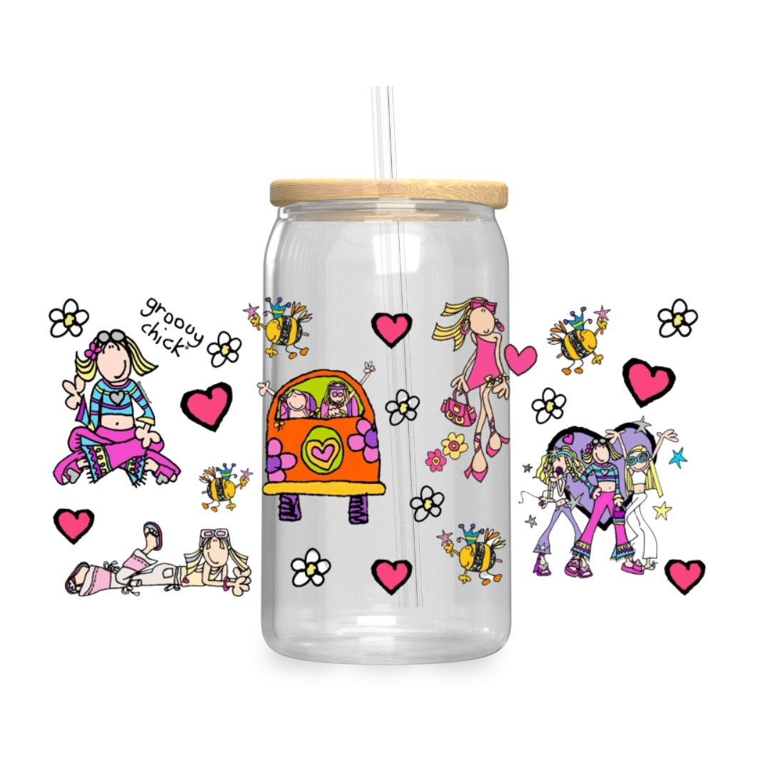 Groovy chick iced coffee glass